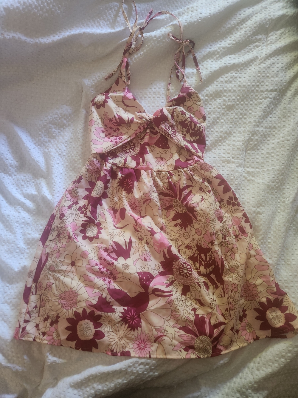 Floral Pink Sundress   Sleeveless Tie-Strap Dress